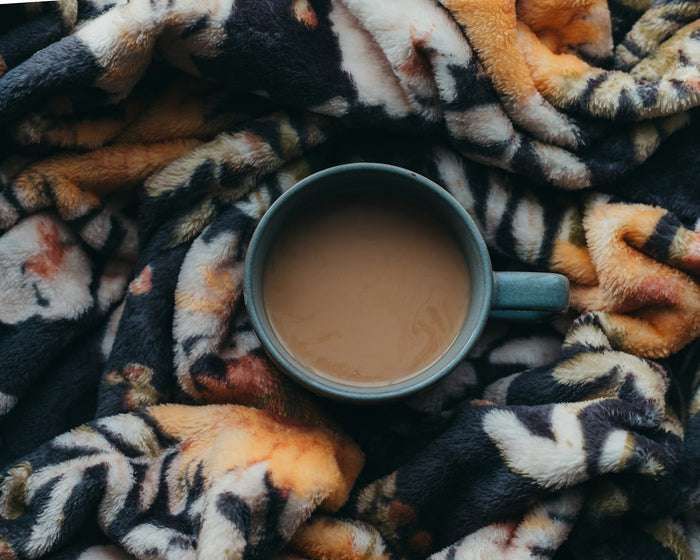 am-the-plaid : une tasse de thé posée au creux d'un plaid